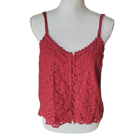 Abercrombie & Fitch Dark Pink Eyelet Button-Front Tank Top Size S - Picture 1 of 9